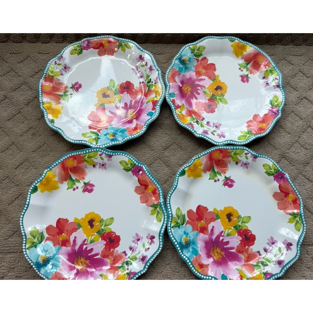 Set Of 4-Pioneer Woman Breezy Bouquet Blossoms Melamine Dinner Plate